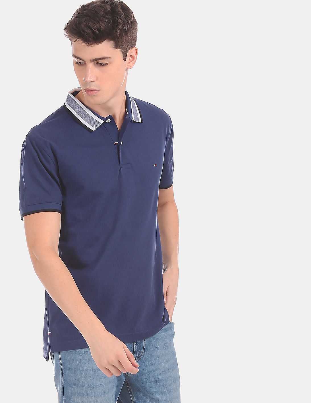 Buy Tommy Hilfiger Men Men Blue Regular Fit Plaited Polo Shirt - NNNOW.com