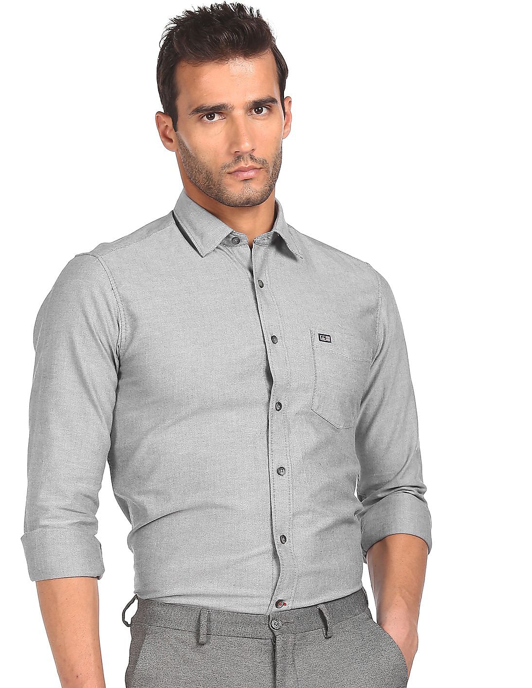 Buy Arrow Sports Men Grey Slim Fit Solid Casual Shirt - NNNOW.com