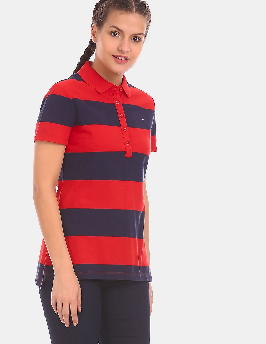 Tommy Hilfiger Women's Striped-Collar Heart-Logo Polo