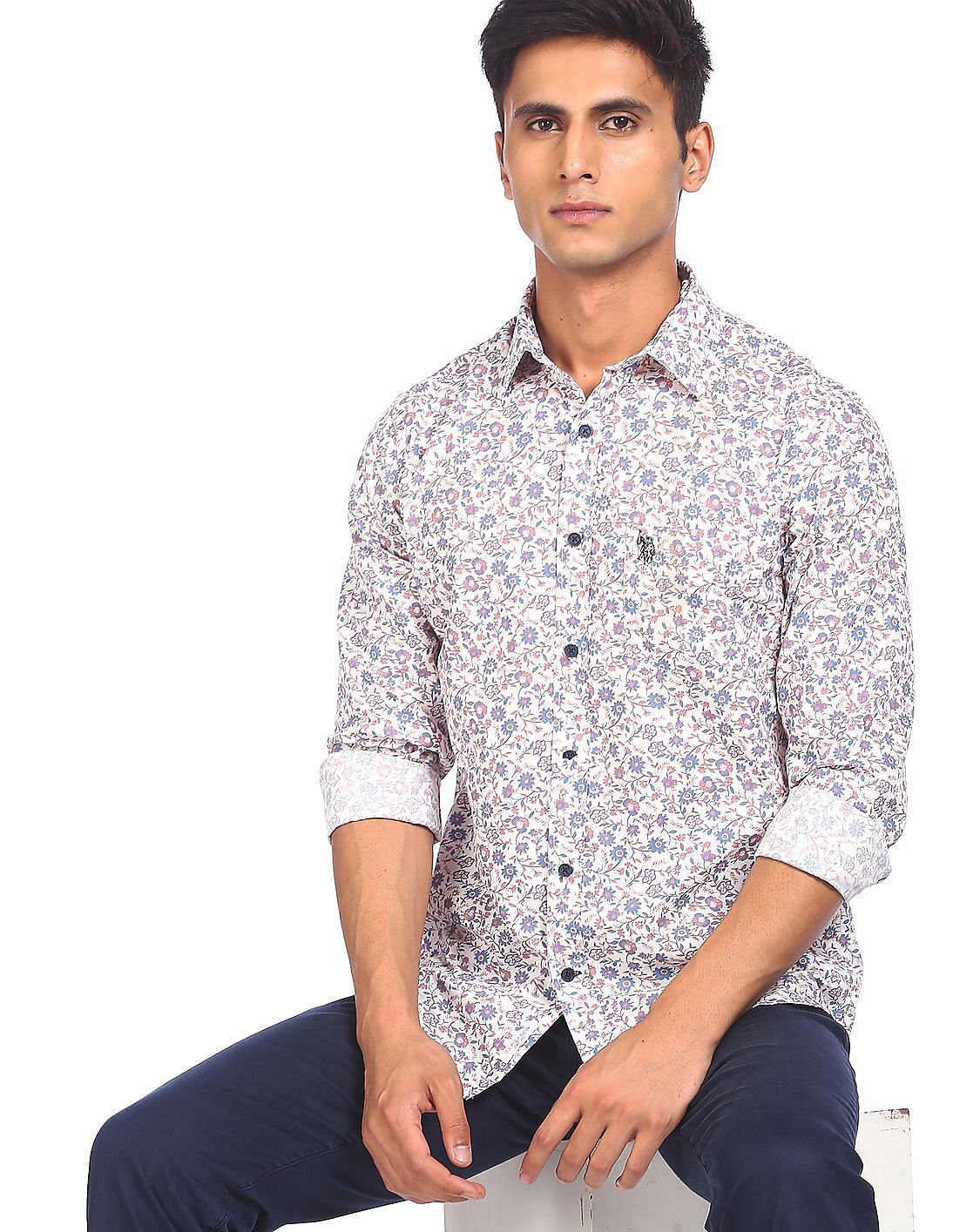 Buy U.S. Polo Assn. Men Off White Floral Print Cotton Casual Shirt ...