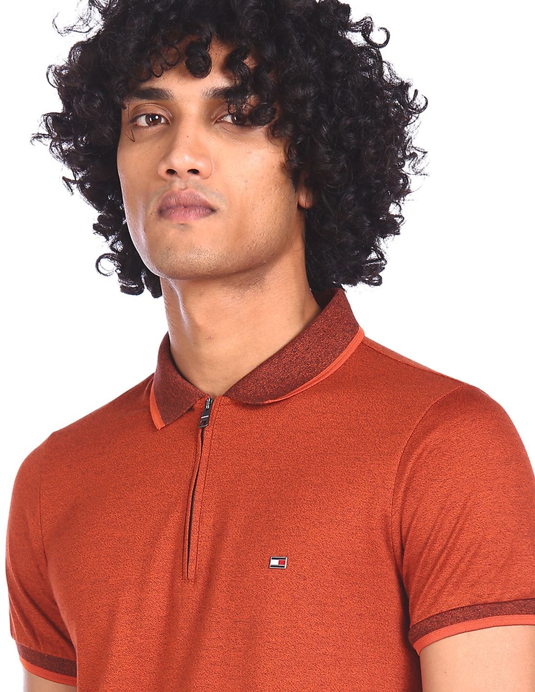 Buy Tommy Hilfiger Men Orange Slim Fit Zip Placket Polo Shirt