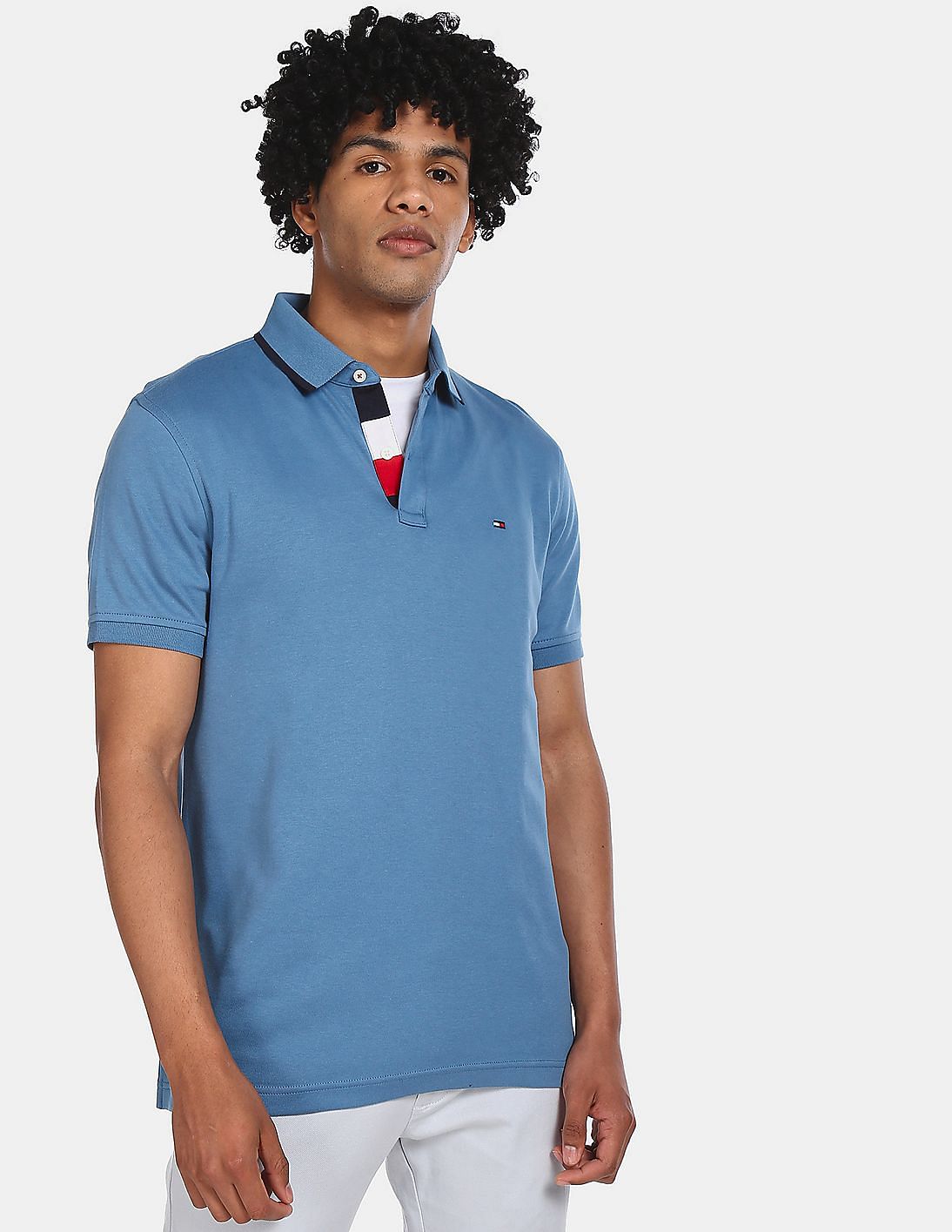 Buy Tommy Hilfiger Men Blue Regular Fit Solid Polo Collar