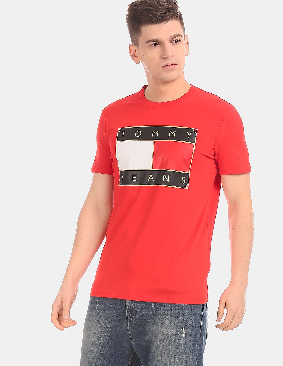 Buy Tommy Hilfiger Men Red Slim Fit Brand Logo T-Shirt - NNNOW.com