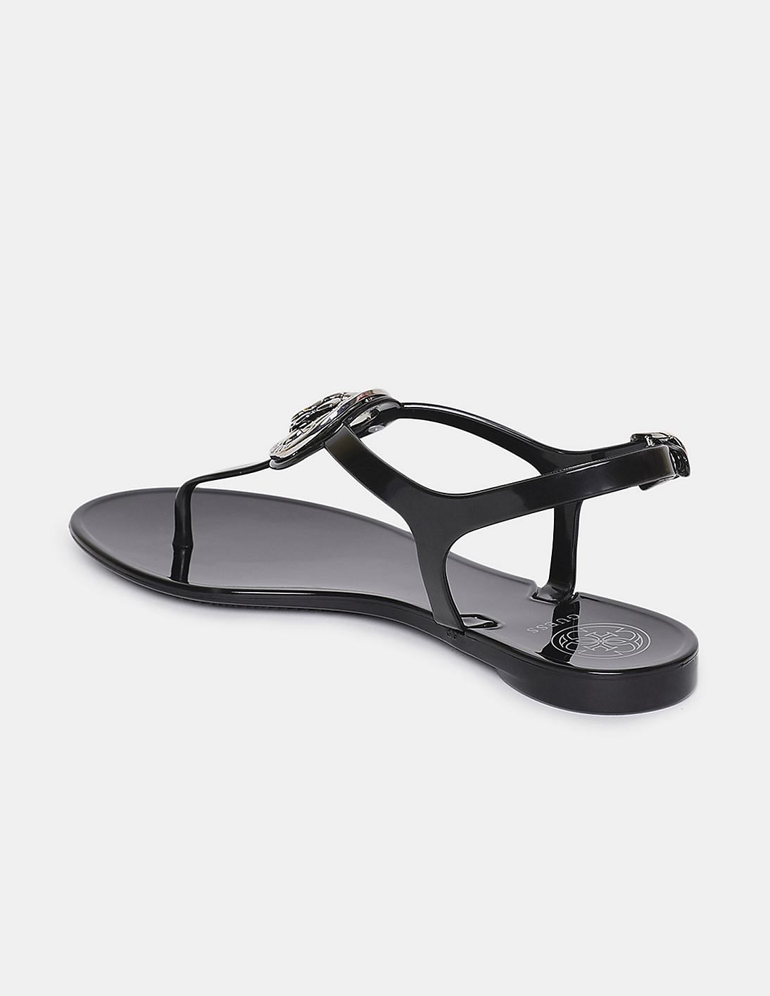 Guess Sandals- Black T-Strap flat sandals. | T strap flats, Black sandals,  T strap