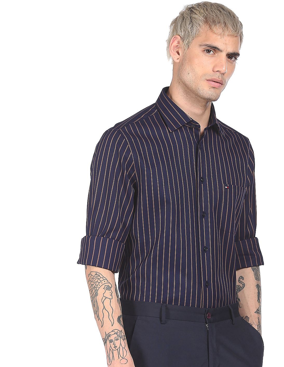 krone Nemlig løgner Buy Tommy Hilfiger Men Dark Blue Structured Stripe Cotton Smart Casual Shirt  - NNNOW.com