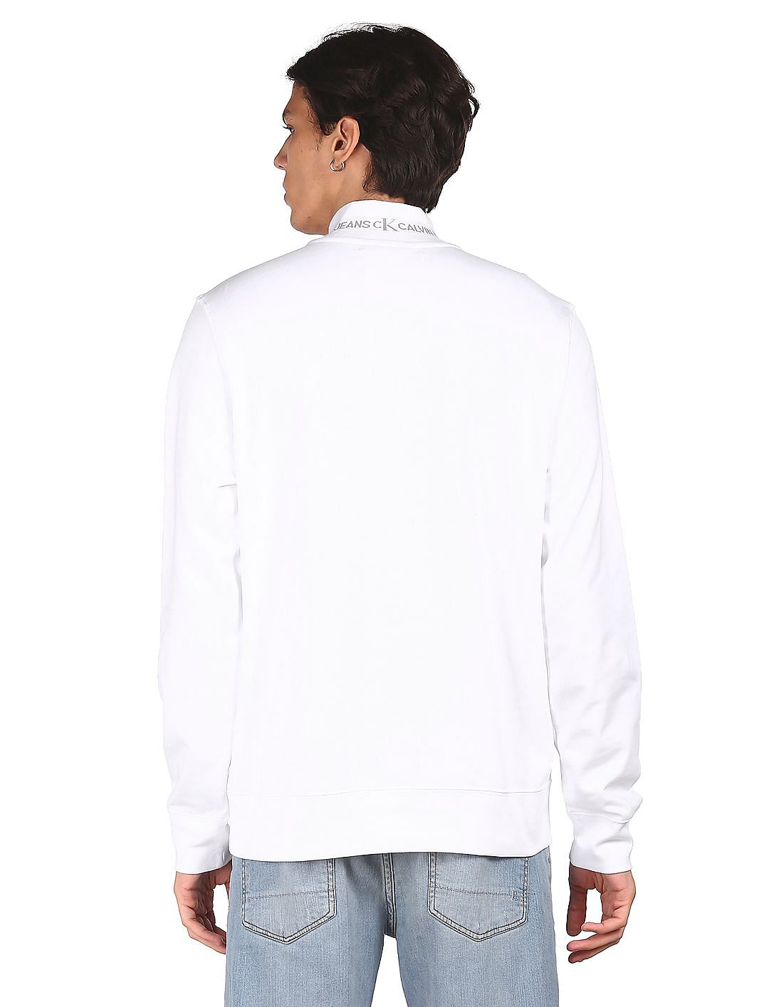 Buy Calvin Klein Men White High Neck Half Zip Sweatshirt