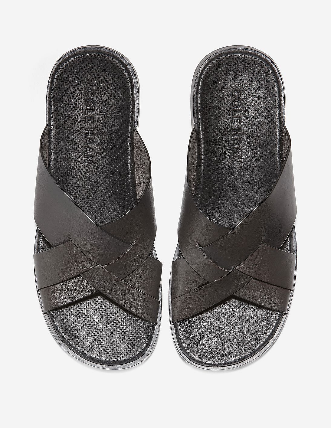 Buy Cole Haan Men Black Cross Strap Leather Sandals NNNOW