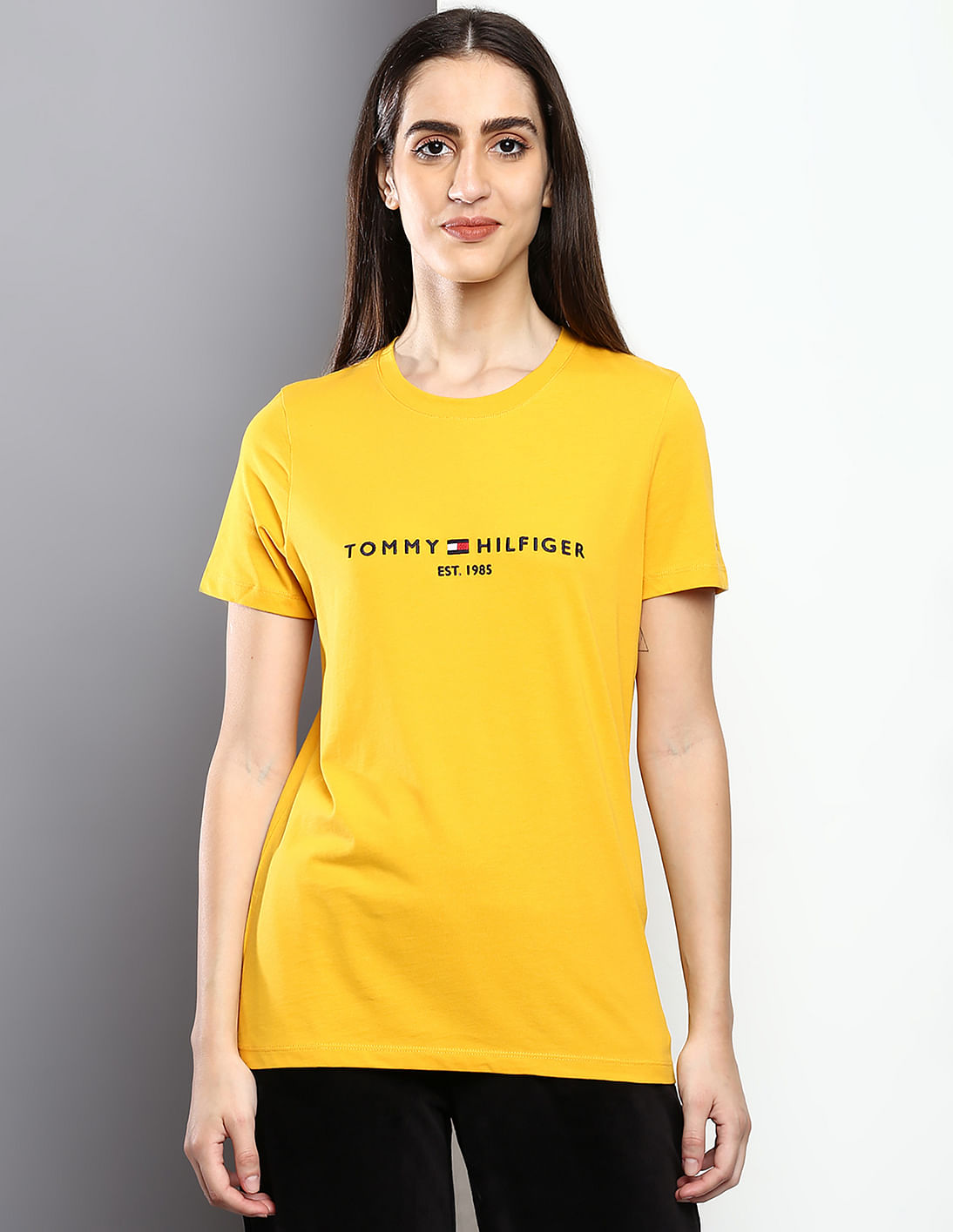 TOMMY HILFIGER - Women's basic T-shirt with logo - Light yellow -  OT-XW0XW02520ZHF