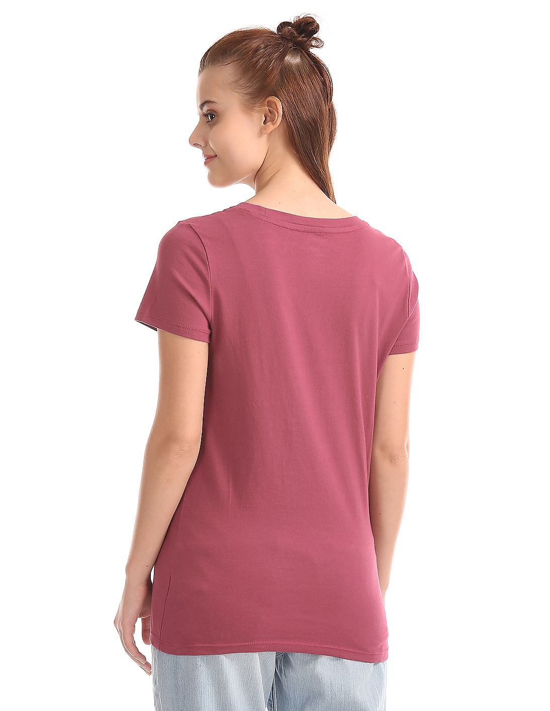 Buy GAP Women Women Pink Short Sleeve Tee With 3D Flowers