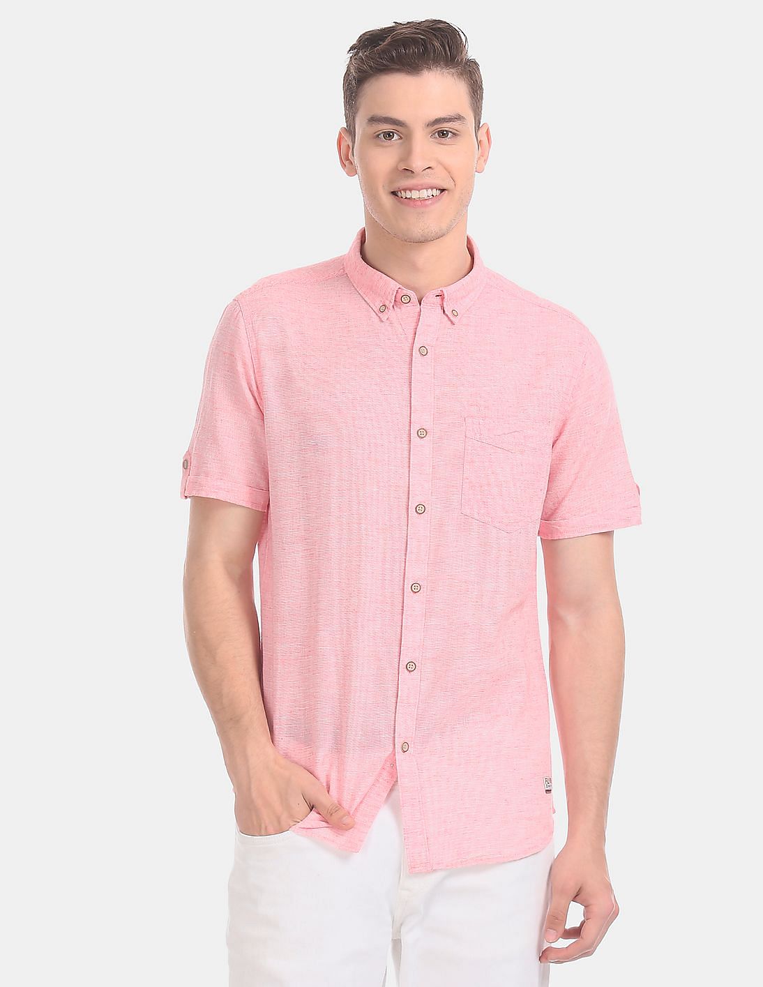 HIMIWAY Short Sleeve Button Shirt Men'S Casual Short Sleeve Shirt Loose  Shirt with Pocket Hot Pink XXL 