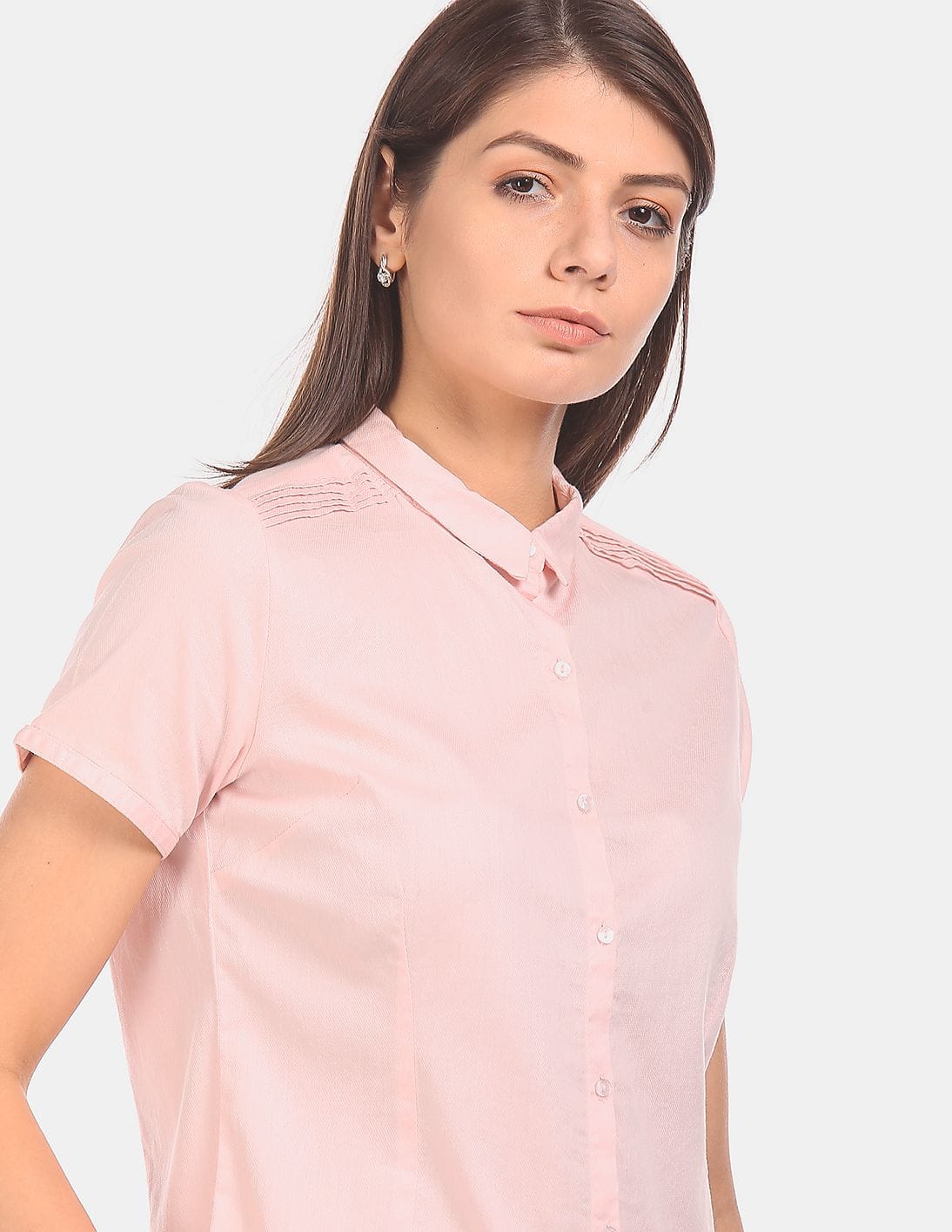 Buy Arrow Woman Shoulder Tuck Short Sleeve Cotton Formal Shirt