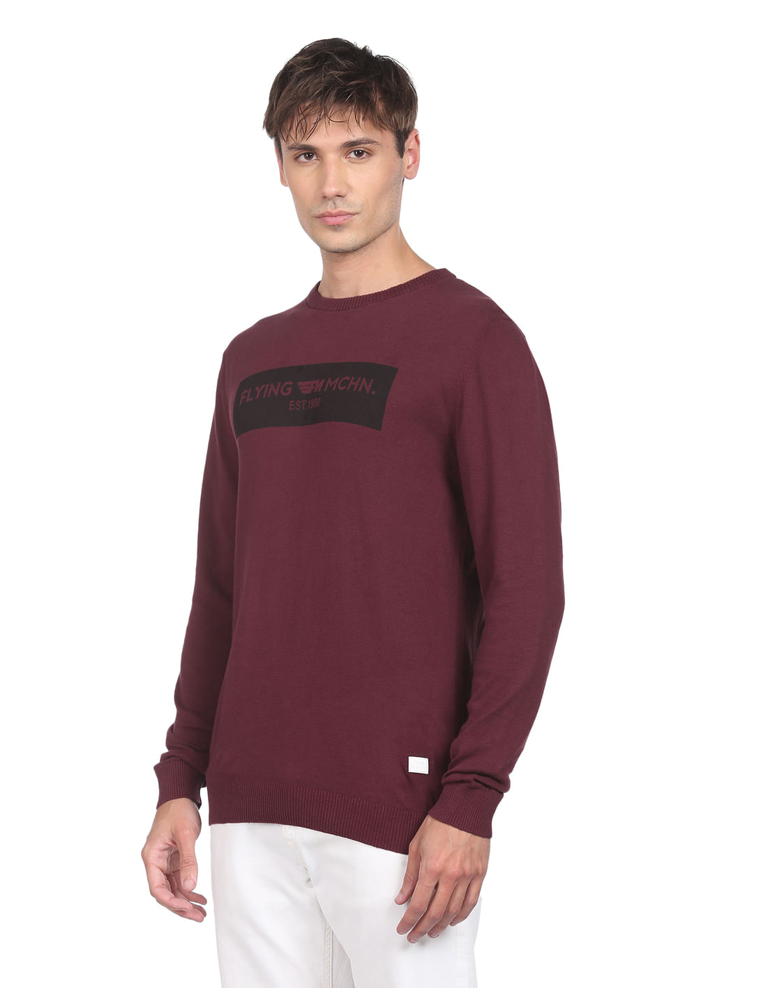 Buy Flying Machine Logo Print Cotton Sweater - NNNOW.com