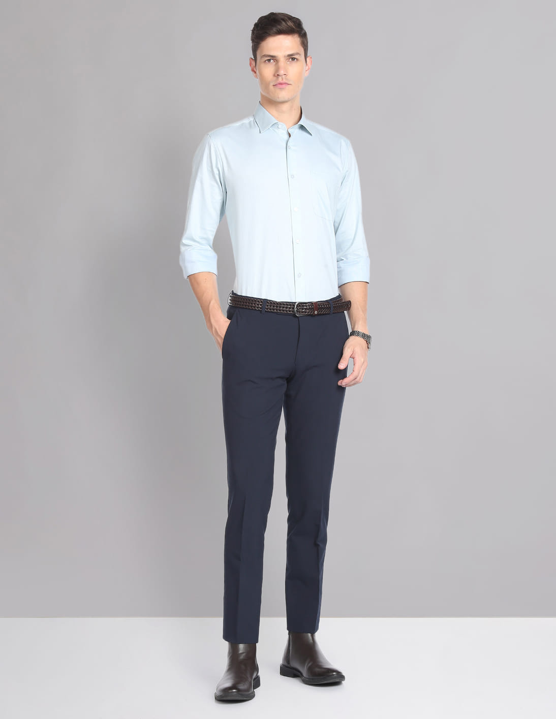 Buy AD by Arvind Twill Solid Smart Flex Formal Trousers - NNNOW.com