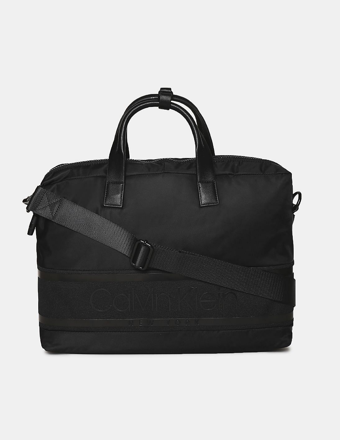Buy Calvin Klein Men Black Striped Logo Laptop Bag - NNNOW.com