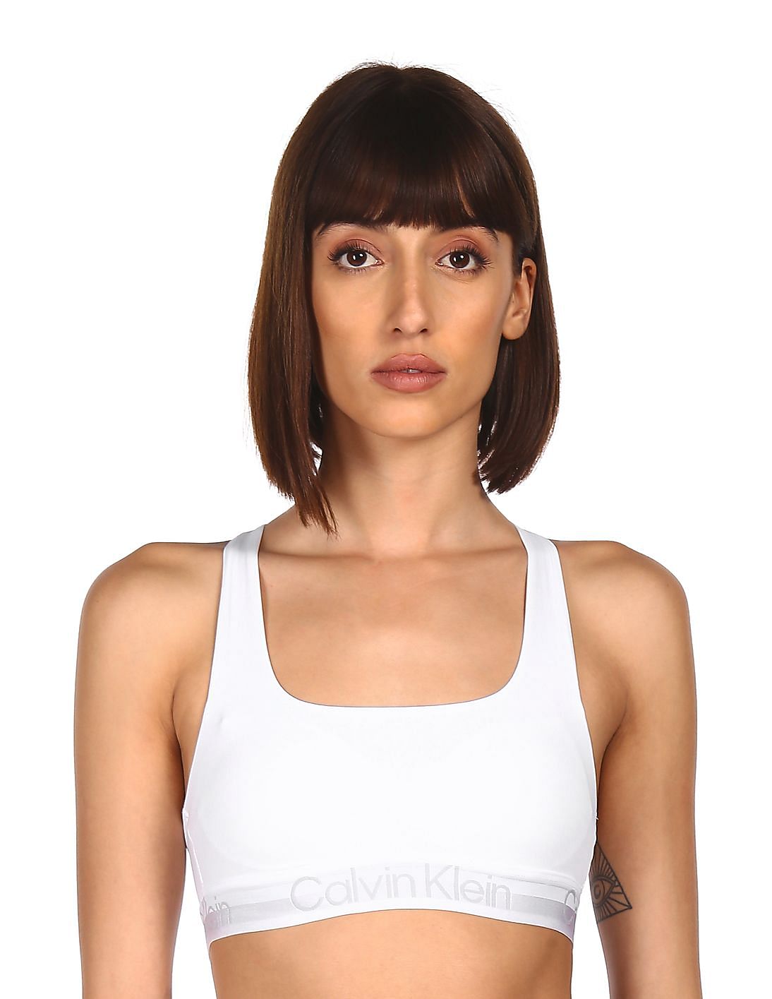 Buy Calvin Klein Underwear Women White Elasticized Strap Logo Racerback Bra  