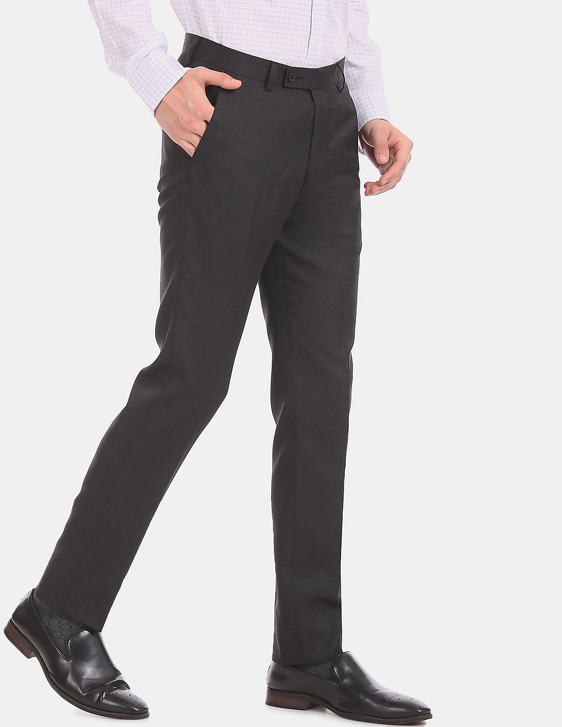 Buy Arrow Men Black Slim Fit Patterned Formal Trousers - NNNOW.com