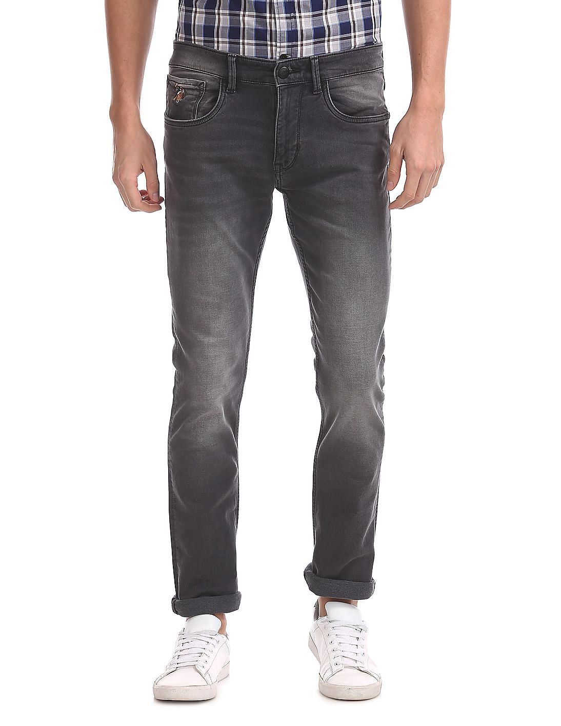 Buy Men Slim Straight Fit Stone Wash Jeans online at NNNOW.com