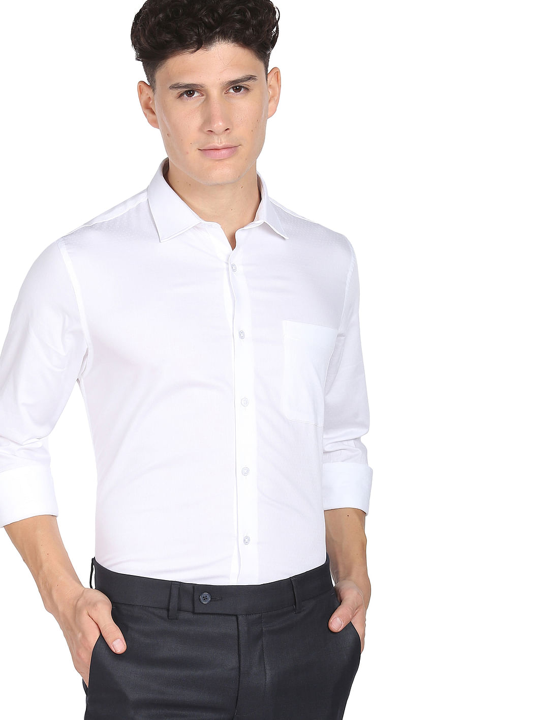Buy AD by Arvind Self Design Cotton Dobby Formal Shirt - NNNOW.com