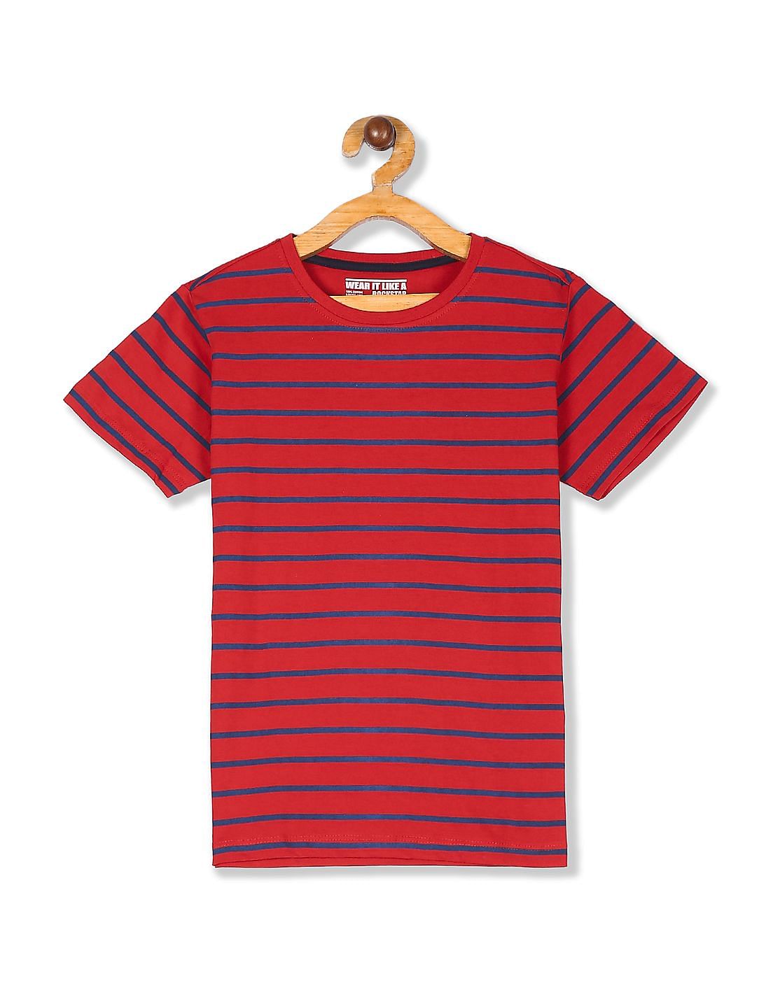 Buy FM Boys Boys Red Crew Neck Striped T-Shirt - NNNOW.com