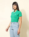 U.S. Polo Assn. Women Tipped V-Neck Solid Polo Shirt