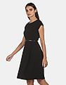 Flying Machine Women Cap Sleeve Belted Textured Dress