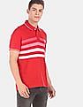 Aeropostale Men Red Short Sleeve Striped Pique Polo Shirt