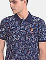 U.S. Polo Assn. Men Blue Printed Cotton Stretch Polo Shirt