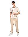 Calvin Klein Men Beige Half Zipper Smooth Cotton Polo Shirt
