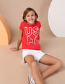 U.S. Polo Assn. Kids Girls Brand Printed Regular Fit T-Shirt