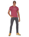 Tommy Hilfiger Men Maroon Twisted Flag Logo Slim Fit T-Shirt