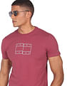Tommy Hilfiger Men Maroon Twisted Flag Logo Slim Fit T-Shirt