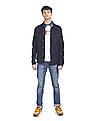 Aeropostale Men Navy Spread Collar Dark Washed Jacket