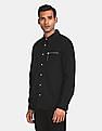Calvin Klein Men Black Utility Zip Pocket Solid Casual Shirt