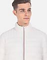 U.S. Polo Assn. Men White Stand Collar Quilted Jacket With Pouch