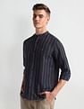 Arrow Sports Mandarin Collar Vertical Stripe Shirt