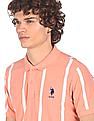 U.S. Polo Assn. Men Peach Striped Short Sleeve Polo Shirt