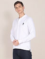 U.S. Polo Assn. Men White Long Sleeves Solid Pique Polo Shirt