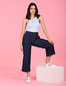 Flying Machine Women High Rise Wide Leg Cropped Jeans