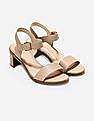 Cole Haan Beige Open Toe Buckled Ankle Strap Leather Block Heels