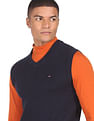 Tommy Hilfiger Men Navy Pure Cotton Basket Weave Sweater Vest