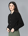 Flying Machine Women Spread Collar Solid Denim Jacket