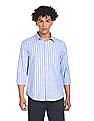Aeropostale Men Blue Spread Collar Striped Casual Shirt