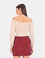 Aeropostale Women Beige And White Striped Off-Shoulder Top