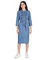 Flying Machine Women Spread Collar Washed Dress