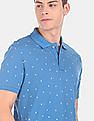 Aeropostale Men Blue Short Sleeve Patterned Weave Pique Polo Shirt