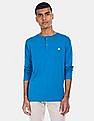 Aeropostale Men Blue Long Sleeve Cotton Solid Henley T-Shirt