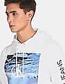 Calvin Klein Men White Wave Photoprint Logo Print Hood Sweatshirt