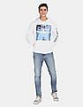 Calvin Klein Men White Wave Photoprint Logo Print Hood Sweatshirt