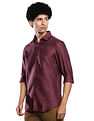 Calvin Klein Men Burgundy Horizontal Stripe Dobby Slim Fit Casual Shirt