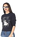 Aeropostale Women Navy Crew Neck Brand Print Sweatshirt